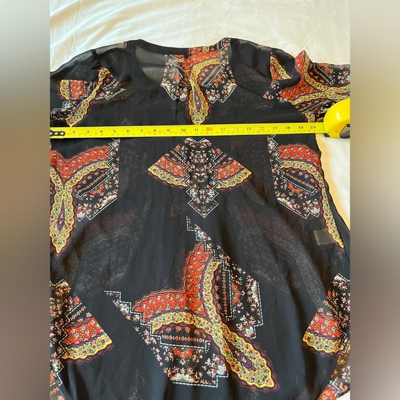 Daniel Rainn Split Neck Long Sleeve Sheer Tunic Blouse Black Scarf Print Size M - Picture 6 of 9